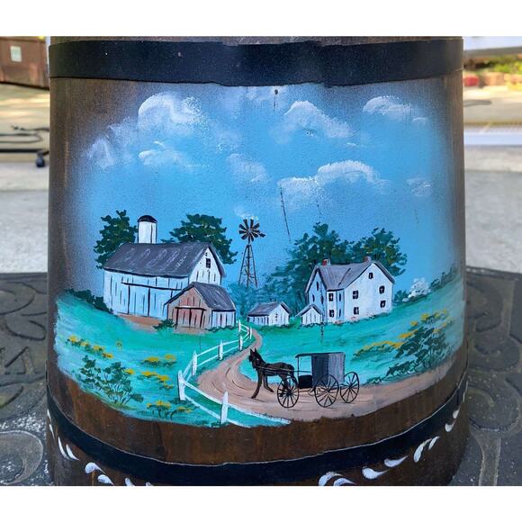 Vintage Wood Butter Churn Hand Painted Folk Art - Picture 4 of 7